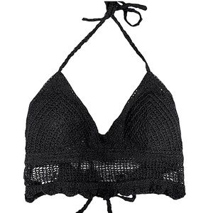 Boho Style Crochet Halter Top Bralette Black